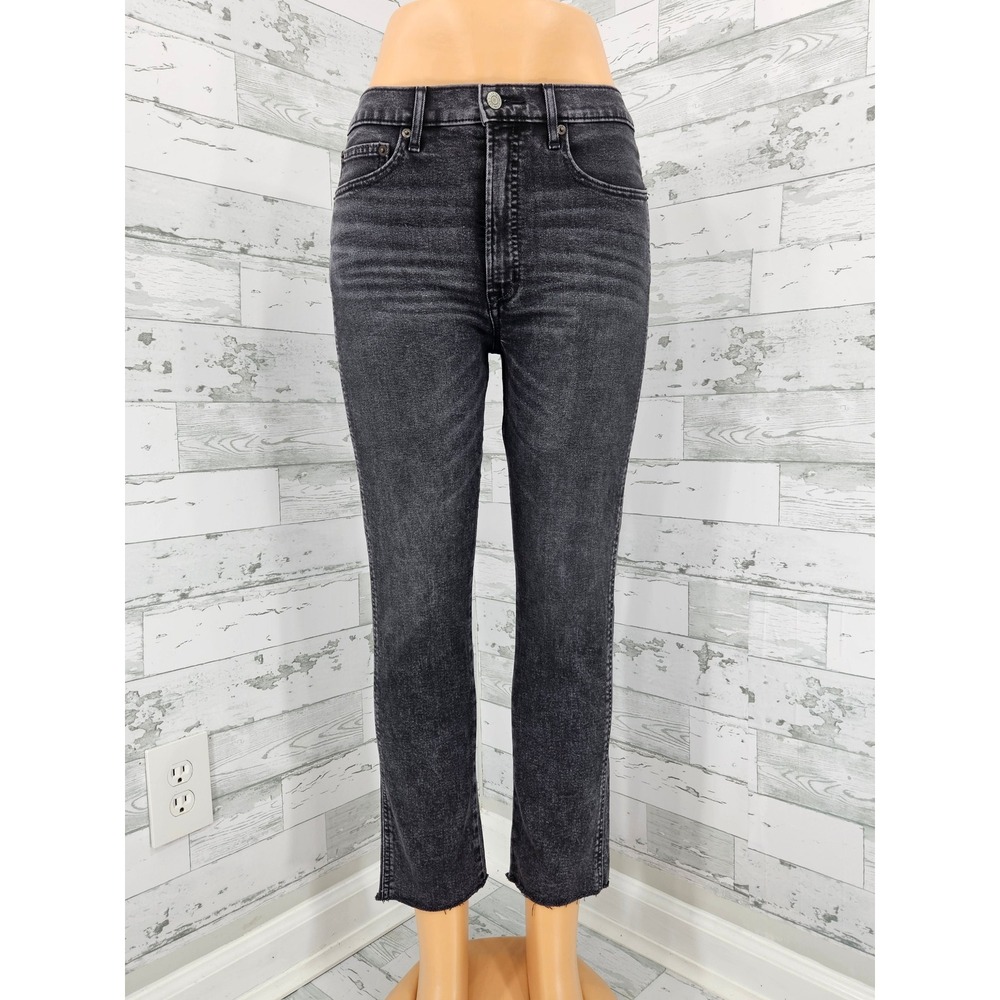 Gap High Rise Cigarette Jeans Washed Black Raw Hem 6/28 Regular 491339-00-2